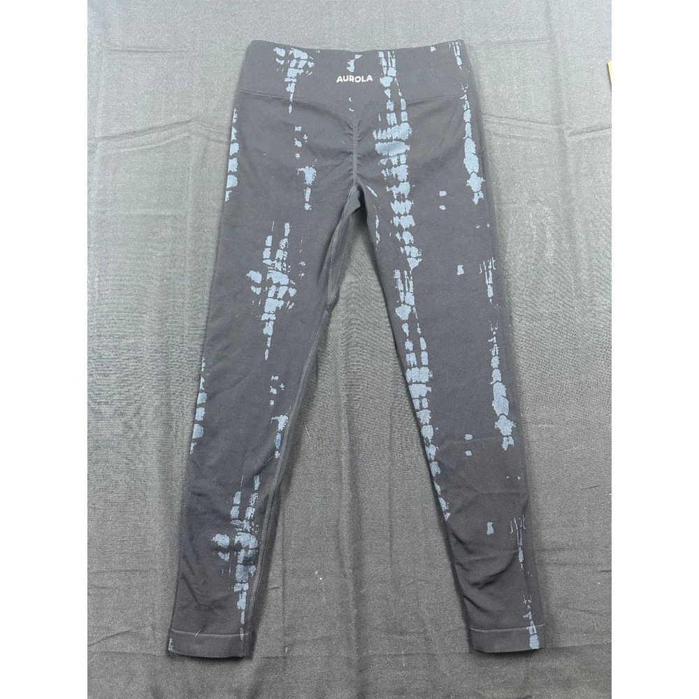 Aurola Dream Leggings Womens Small Black Blue Tie Dye Seamless Scrunch Butt Yoga